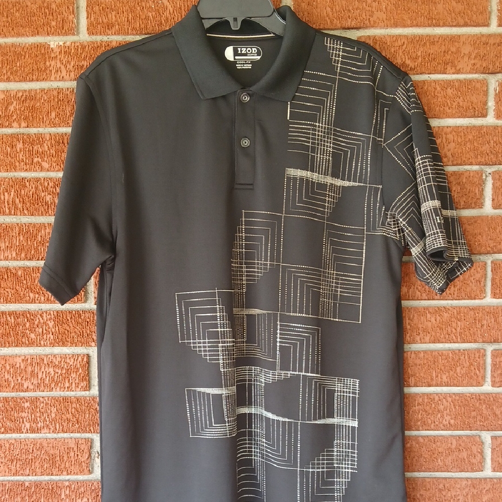 Izod Men's Charcoal Polo with Abstract Line Design